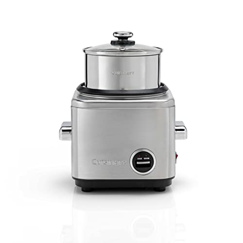 CUISINART CRC400E Arrocera multifunción para 6 Personas con Bandeja de Acero INOX para Pescado, Carne y Verduras al Vapor, función Mantener el Calor, Tapa Vidrio Transparente, 450 W