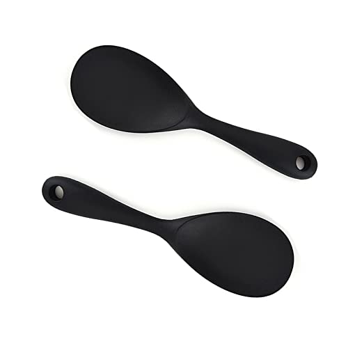 Cuchara para Servir,Cuchara de Cocina Cuchara de Arroz de Silicona,Cuchara Arrocera Cuchara de Silicona,Cuchara de Cocina VersáTil para Puré de Patatas, Arroz, Olla de Arroz, O Más (2 Piezas,Negro)