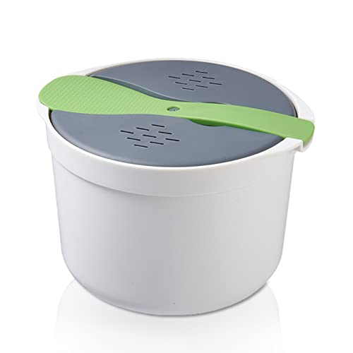Olla Arrocera para Microondas, Microondas Cocina de Arroz con Tapa y Colador, Olla A Presion para Microondas de 2L, Olla Arrocera Vaporera para Microondas, Cocedor de Arroz y Grano para Microondas