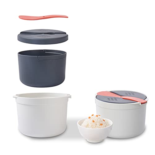 Olla arrocera para microondas (2L), con cuchara para arroz, tapa, colador y olla humeante, apta para lavavajillas, juego de arrocera PP de grado alimenticio(Naranja)
