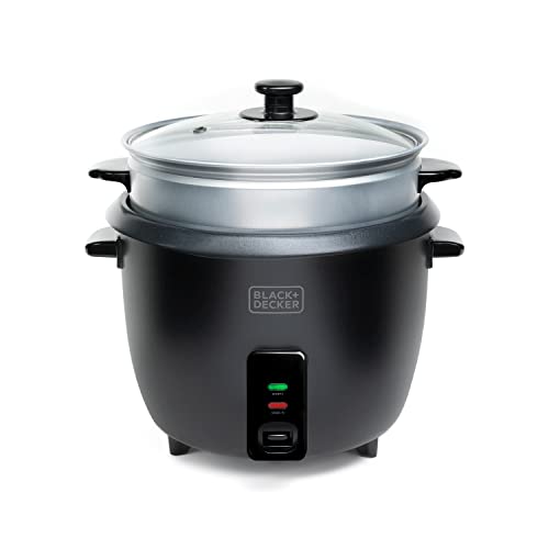 BLACK+DECKER BXRC1800E - Arrocera. 700W. Capacidad 1.8L. Revestimiento antiadherente. Función de cocción y mantenimiento del calor. Accesorio cocción al vapor. Blanco
