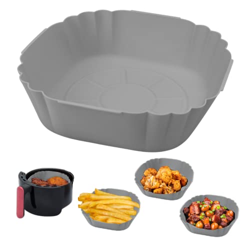 Olla de silicona para Airfryer de 3 a 4,5L, Cesta antiadherente reutilizable libre de BPA, accesorio para freidora sin aceite, apto para Horno, Microondas, Lavavajillas, 20 cm, (Gris)