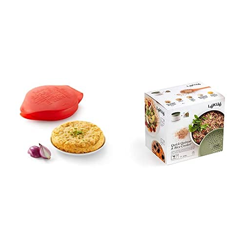 Lékué Spanish Omelette - Molde para tortilla española, color rojo + Recipiente para cocinar Quinoa, Arroces y Cereales, 1 Litro