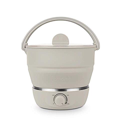 olla arrocera con complemento de cocción al vapor Plegable de Viaje Grado Alimenticio de Silicona Plegable Tetera de Agua Portátil, Fácil y Conveniente de Almacenamiento 110-240 V (Beige)