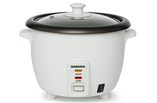 Daewoo DRCOOKER - Olla arrocera - Función mantener caliente - Recubrimiento antiadherente - 400 Watt - 1 litro - 2-4 personas - Blanco - Tapa de vidrio - Incluye vaso medidor y cuchara
