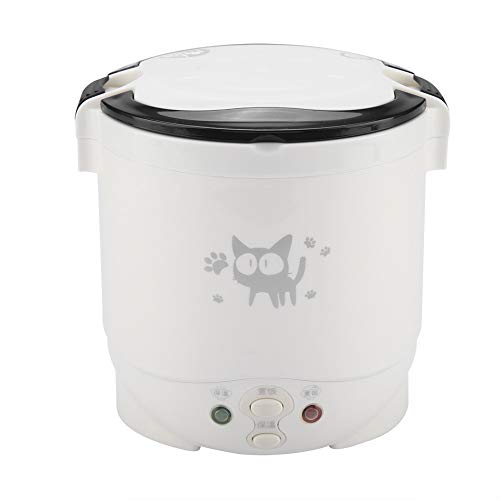 Olla Arrocera de Viaje Mini Portátil 24V Para Coche, 100W 1.0L Mini Olla Arrocera de 2 Tazas, Olla Interior Antiadherente de Acero Inoxidable, para Cocinar Sopa, Guisos, Cereales y Avena (Blanco)