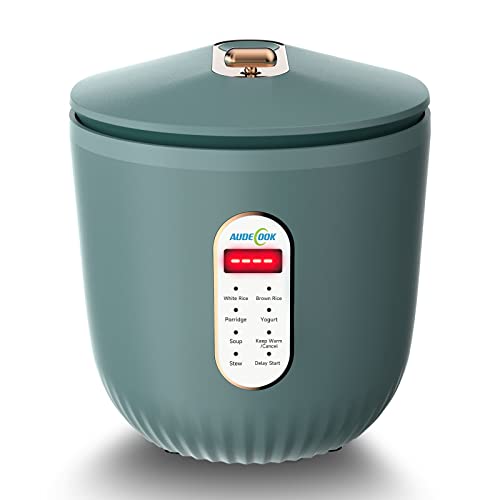Audecook Arrocera, Mini Olla Arrocera Eléctrica para Arroz, Capacidad 2L para 1-4 Personas, Mantenimiento de Calor, Olla Interior Antiadherente Extraíble, 6 Funciones de Multicocina (Verde)