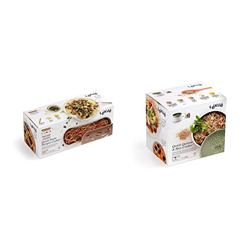 Lékué Recipiente para cocinar Quinoa, Arroces y Cereales, 1 Litro + Recipiente Quick Pasta, 1500 ml, Polipropileno