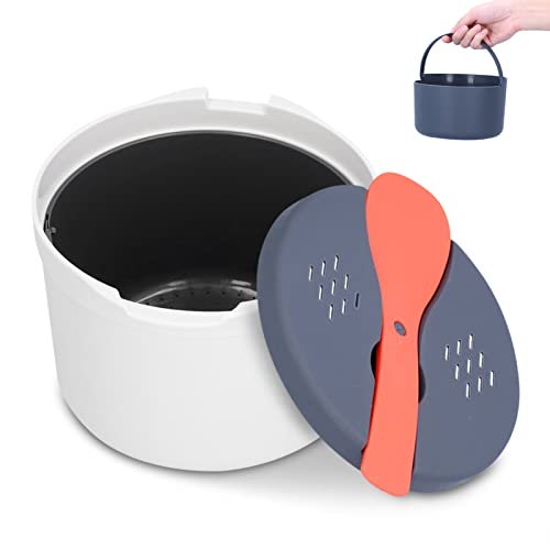 Juego de Olla Arrocera, olla arrocera para microondas de 2 capas, olla multifunción de 2 litros con cubierta de filtro y Cuchara, Vaporizador de arroz para horno microondas para todo tipo de cereales