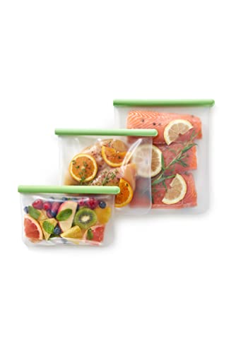 Lékué Set Bolsas de Silicona Reutilizables conservar, Translúcido/Verde