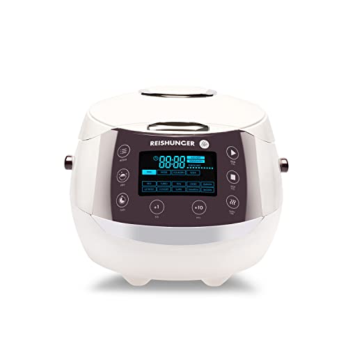 Reishunger Olla Arrocera Eléctrica y Vaporera Blanco hasta 8 Personas (1.5 l)– Hervidor de Arroz con 12 Programas - Con Pantalla LED y Función Automática de Mantenimiento del Calor