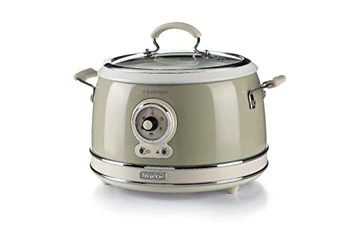 ARIETE 290403 Arrocera Rice Cooker & Slow Cooker, cocción a vapor, línea vintage, 3.5 L, revestimiento cerámico antiadherente, 650 W, beige