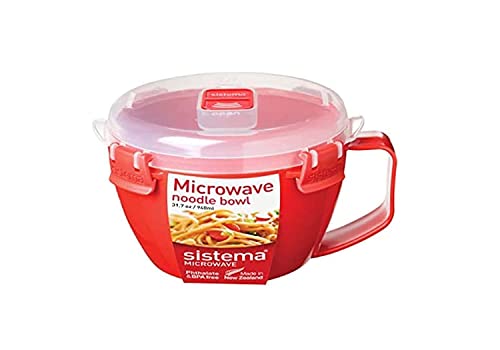 Sistema bol para fideos para microondas, 940 ml, color rojo/transparente