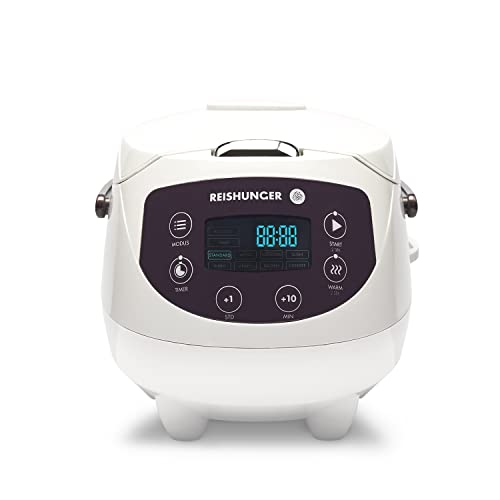 Reishunger Mini Olla Arrocera Eléctrica y Vaporera en Blanco hasta 3 Personas (0.6 l) – Hervidor de Arroz con 8 Programas - Con Pantalla LED y Función Automática de Mantenimiento del Calor
