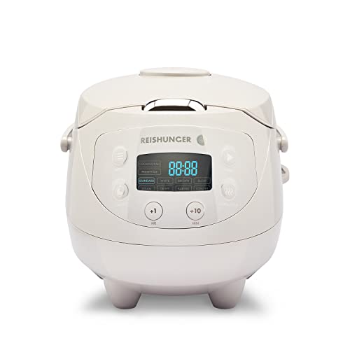 Reishunger Mini Olla Arrocera Eléctrica y Vaporera en Gris hasta 3 Personas (0.6 l) – Hervidor de Arroz con 8 Programas - Con Pantalla LED y Función Automática de Mantenimiento del Calor