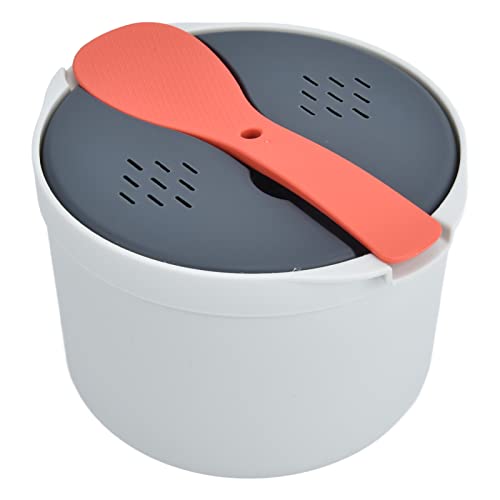 Juego de Olla Arrocera para Microondas, Olla Arrocera para Microondas 2L Material PP de Grado Alimenticio Tapa de Cuchara de Arroz Colador Juego de Olla Arrocera para Cocinar Al (Naranja)