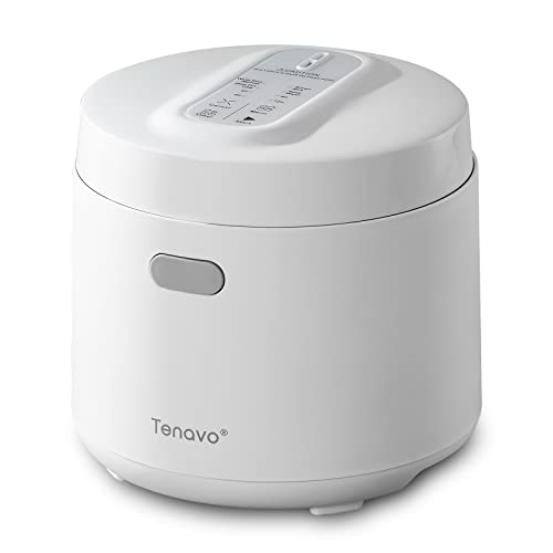 Tenavo Mini Olla Arrocera Inteligente, Olla arrocera pequeña de 1,6L para 2-4 personas, Multi-cocina para arroz integral, Arroz Blanco, Avena cortada al acero, y granos,Control táctil (Blanco)