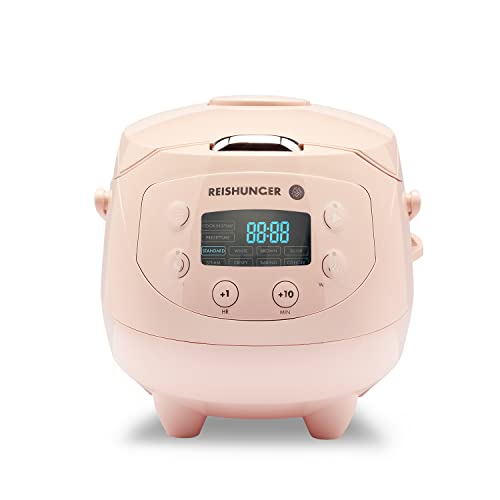 Reishunger Mini Olla Arrocera Eléctrica y Vaporera en Rosa hasta 3 Personas (0.6 l) – Hervidor de Arroz con 8 Programas - Con Pantalla LED y Función Automática de Mantenimiento del Calor