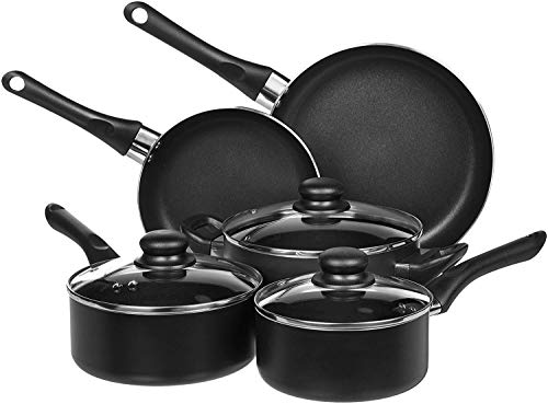Amazon Basics - Juego de utensilios de cocina antiadherentes, 8 piezas (5 ollas + 3 tapas)