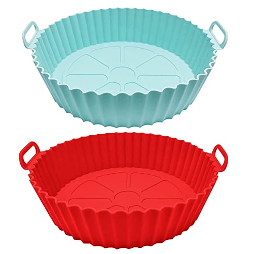 Molde Silicona Freidora de Aire, 2 Piezas 20 CM Olla de Silicona para Freidora de Aire, Reutilizable Molde Freidora de Aire Fácil de Limpiar Adecuado para Freidoras de Aire Microondas
