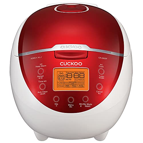 CUCKOO CR-0655F - Arrocera y calentador, 6 tazas, pantalla LCD de 11 opciones de menú, Turbo, Mixto y Marrón/GABA, gachas, Steam MultiCook, My Mode, 16-Varios métodos de cocina, plástico, rojo/blanco