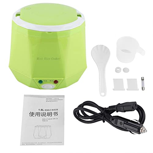 Olla Arrocera para Coche de 1,6 L, 24V 140W Olla Arrocera de Viaje Antiadherente Vaporera EléCtrica para Alimentos para 2 Personas, Mini Olla Arrocera para Coches, Camiones, RV(verde)