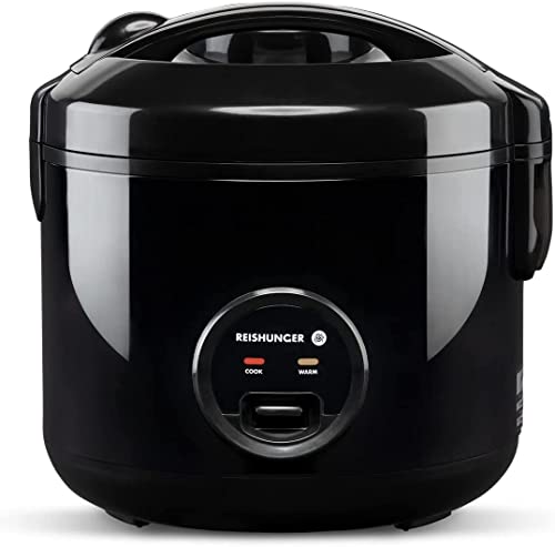 Reishunger Olla Arrocera Eléctrica y Vaporera Negro con Función de Mantenimiento del Calor - Para 1-6 Personas (1.2 l) - Preparación rápida sin quemarse - Revestimiento Antiadherente