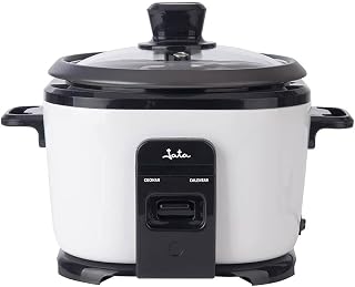 Jata AR394 - Arrocera Eléctrica 1L con Función Mantener Caliente, Cocedor de Arroz Automático, Olla Arrocera Antiadherente, Tapa de Cristal, Incluye Vaso Medidor y Espátula, 400W