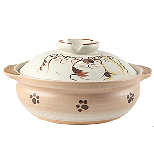 Olla de cocción de cerámica Plato para cazuela de cerámica con Tapa, Olla de Barro Donabe Olla para estofado de Terracota, Resistente al frío y al Calor, Olla arrocera de nutrición Mejorada, 2.8L