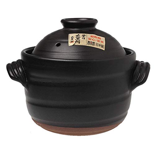 Olla Caliente, cazuela Redonda de cerámica, Olla arrocera Japonesa Donabe con Tapa Doble, Olla de arroz de Arcilla, estofado Lento (3,1 l)