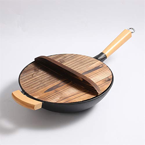 Olla arrocera de hierro fundido Olla arrocera tradicional china Olla arrocera sin recubrimiento estufa de gas con tapa de madera es la mejor olla arrocera, olla plana