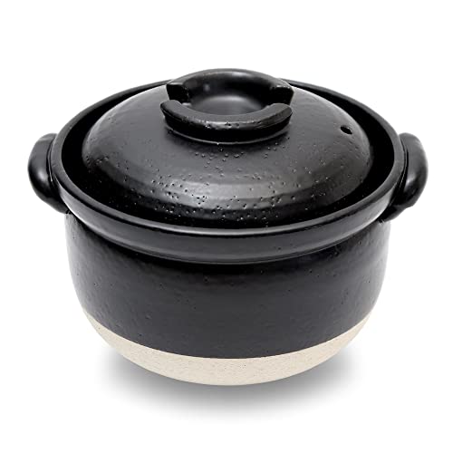 DONABE - Olla arrocera de arcilla estilo japonés fabricada en Japón para 2 a 3 tazas con tapas dobles, apta para microondas