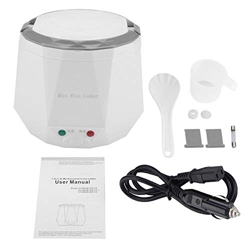 Mini olla arrocera 24 V 140 W 1,6 L olla arrocera para coche, olla arrocera eléctrica portátil multifuncional, vaporizador de alimentos para camión (Blanco)