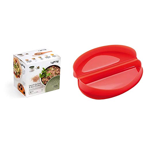 Lékué Recipiente para cocinar Quinoa, Arroces y Cereales, 1 Litro + Recipiente para cocinar Tortillas francesas en microondas, Color Rojo