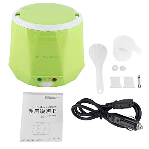 Mini olla arrocera 24 V 140 W 1,6 L olla arrocera para coche, olla arrocera eléctrica portátil multifuncional, vaporizador de alimentos para camión (verde)