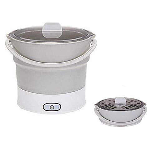 BGSFF Olla arrocera Multifuncional, portátil, Plegable, eléctrica, eléctrica, sartén, Mini Olla eléctrica de Silicona para Alimentos, Adecuada para Cocina y Viajes al Aire Libre, Gris