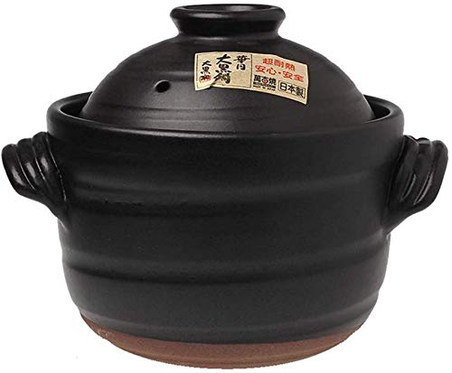 Olla de arroz de Arcilla Olla arrocera Japonesa con Tapa Doble Cazuela de cerámica Redonda Olla de Barro esmaltada Resistente al Calor (2.3l)