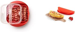 Lékué Microwave Bacon Cooker, Rojo, 28.2x6x24.9 cm & Recipiente para cocinar tortillas francesas en microondas, color rojo