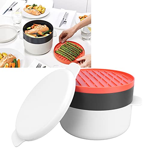 Eulbevoli Suministros de Cocina, Herramienta para Huevos al Vapor, Olla para arroz, Horno microondas, Caja Redonda Multifuncional para cocinar Pollo, Carne, Pescado, Pasta y arroz