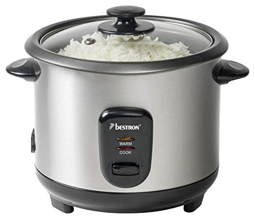 Bestron Olla Arrocera Grande con Recipiente de Cocción al Vapor y Función de Retención de Calor, 1 Litro, 400 Vatios, Acero Inoxidable
