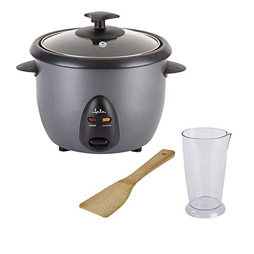 Jata AR393 - Arrocera con capacidad de 1 litro. Función de mantenimiento de calor. Depósito de aluminio extraíble. Fácil limpieza. Incluye jarra medidora y espátula. 400 W de potencia.