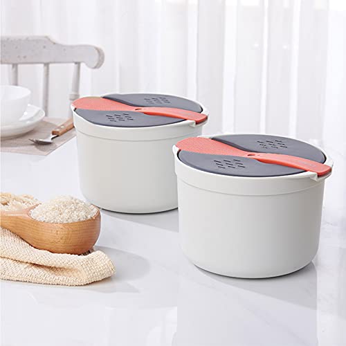 MOUMOUTEN Olla Arrocera para Microondas de 2 Capas, con Tapa de Filtro y Cuchara 4 Tazas Olla Arrocera de Tamaño Mediano para 3-4 Personas Especialmente Diseñada para Microondas