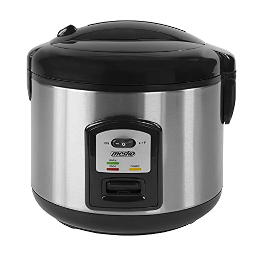 Mesko MS6411 Arrocera Eléctrica, Cocedero de Arroz 1,5 Litros, Función Mantenimiento de Calor, Apagado Automático, Arroz Hervido, Cocina al Vapor, Antiadherente, Acero Inoxidable, 1000W