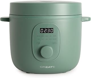 CREATE/RICE COOKER STUDIO/Arrocera eléctrica multifunción 3L verde sage/Programable hasta 24h. con cesta vaporera. prepara tartas. guisos o sopas. función de mantener el calor. 600W