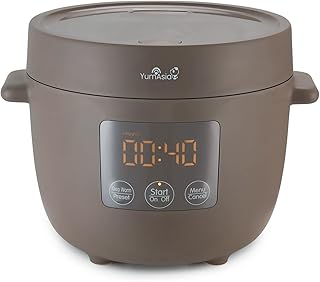 Yum Asia Tsuki Mini arrocera con cuenco de cerámica Shinsei (2,5 tazas, 0,45 litros) 5 funciones de cocción de arroz, 2 funciones de multicocina, pantalla LED oculta, 220-240V (Pebble Grey)