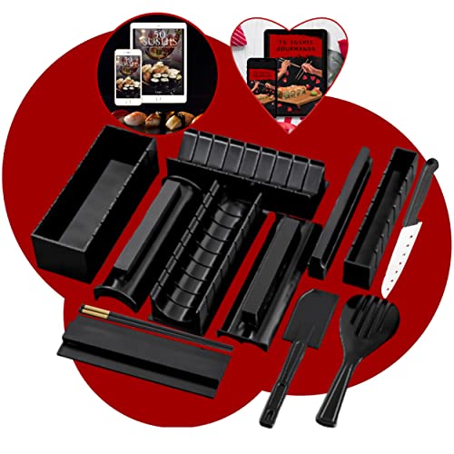 luspo Kit Para Hacer Sushi- set Sushi/nori molde Completo + 50 Recetas Ofrecidas+guía de montaje - 12 Piezas -Con un Experto Cuchillo de Sushi, Cocina de Arroz - Accesorios de Cocina Japonesa