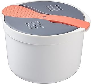 Olla arrocera para microondas, olla portátil para pasta y verduras con colador, 18 x 18 x 13 cm, para material de polipropileno, cocción rápida de arroz, sopa y verduras para naranja