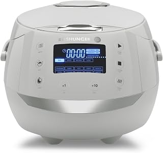 REISHUNGER Olla Arrocera Eléctrica y Vaporera – 1,5 L – Gris | hasta 8 personas – Temporizador y recipiente interior Premium – Olla multifunción, 12 programas, tecnología de 7 fases
