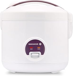 Reishunger Olla Arrocera Eléctrica y Vaporera – Blanco – Para 1-6 Personas | con Función de Mantenimiento del Calor – Preparación rápida sin quemarse – Revestimiento de Cerámica