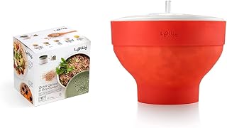 Lékué Recipiente para cocinar Quinoa, Arroces y Cereales, 1 Litro + Recipiente para cocinar Palomitas, Rojo, 20 cm